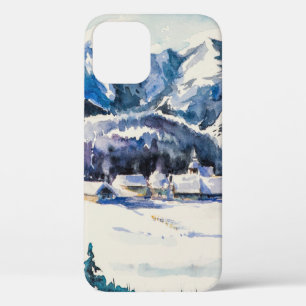 Winter landscape with mountain village covered wit iPhone 12 case