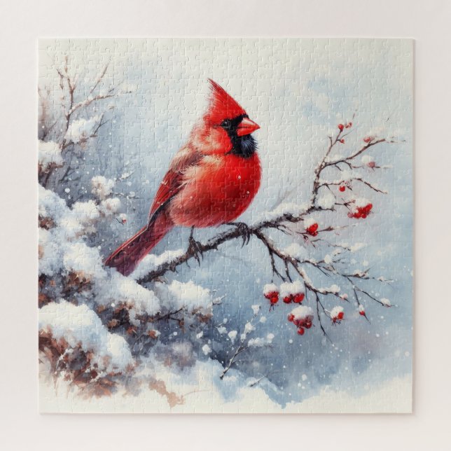 Winter Landscape With Red Cardinal Jigsaw Puzzle (Vertical)