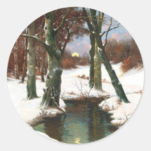 Winter Landscape With Rising Moon Classic Round Sticker