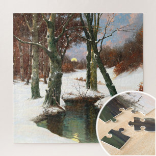 Winter Landscape With Rising Moon Jigsaw Puzzle