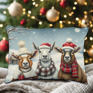 Winter Landscape with Sheep and Cabin Decorative Cushion