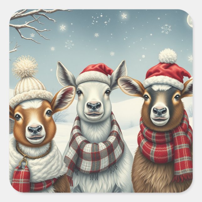 Winter Landscape with Sheep and Cabin Square Sticker (Front)