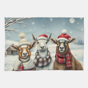 Winter Landscape with Sheep and Cabin Tea Towel