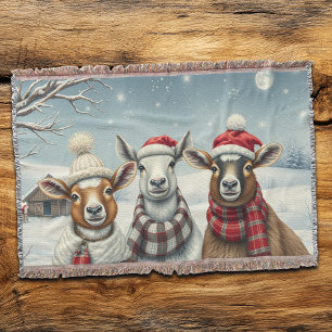 Winter Landscape with Sheep and Cabin Throw Blanket