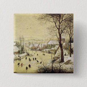 Winter Landscape with Skaters 15 Cm Square Badge