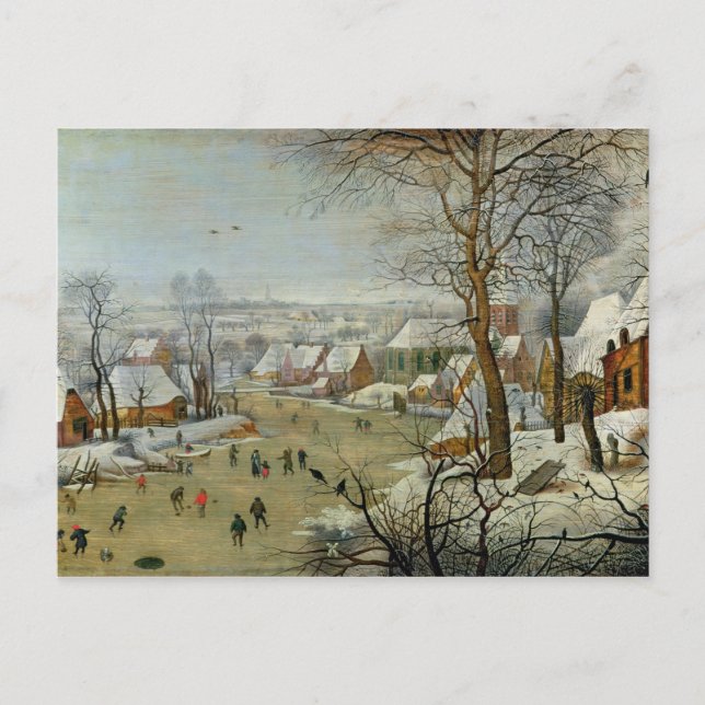 Winter Landscape with Skaters and a Bird Trap Postcard (Front)