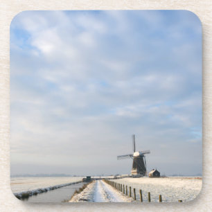 Winter landscape with snow and windmill in Holland Coaster