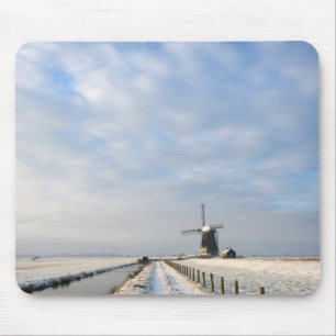 Winter landscape with snow and windmill in Holland Mouse Pad