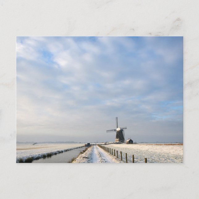 Winter landscape with snow and windmill in Holland Postcard (Front)