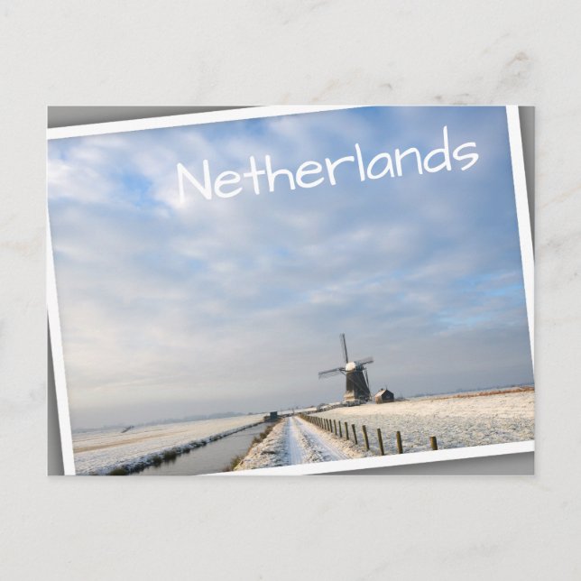 Winter landscape with snow and windmill in Holland Postcard (Front)
