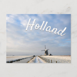 Winter landscape with snow and windmill in Holland Postcard