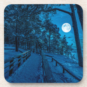 Winter landscape with snow covered pine forest coaster