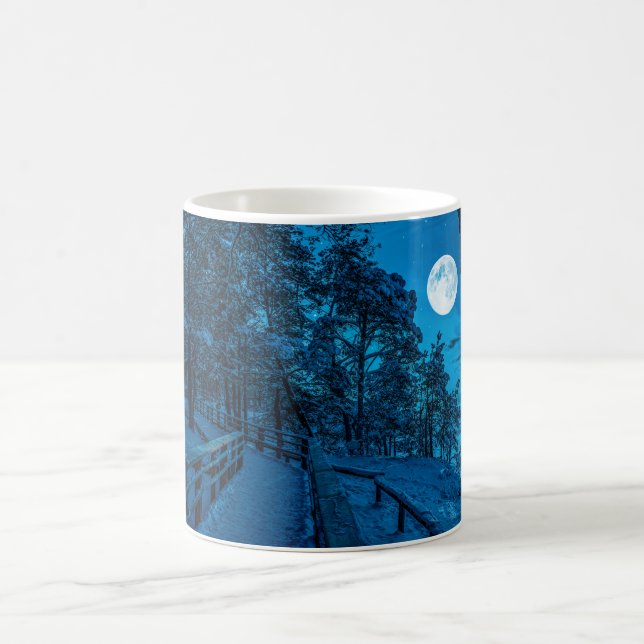 Winter landscape with snow covered pine forest coffee mug (Center)