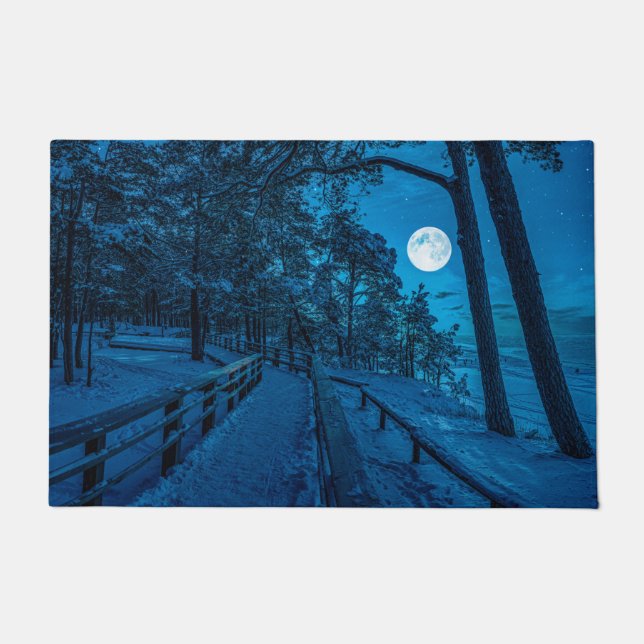 Winter landscape with snow covered pine forest doormat (Front)