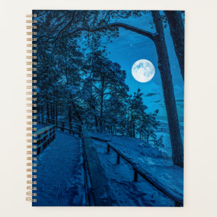 Winter landscape with snow covered pine forest planner