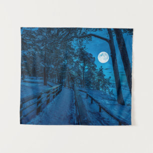 Winter landscape with snow covered pine forest tapestry