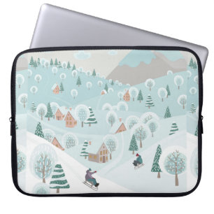Winter landscape with snow, trees and children on laptop sleeve