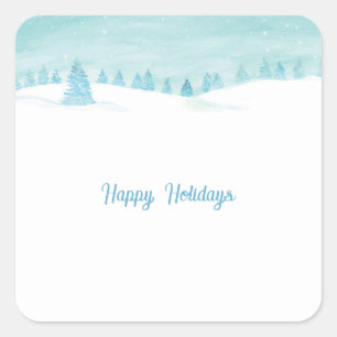 Winter Landscape With Spruce Trees Happy Holidays Square Sticker
