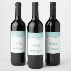 Winter Landscape With Spruce Trees Happy Holidays Wine Label