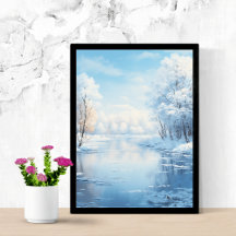 winter landscape with tranquil frozen lake 