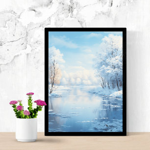 winter landscape with tranquil frozen lake poster