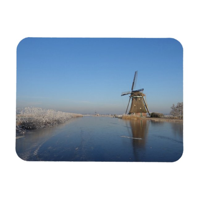 Winter landscape with windmill and ice magnet (Horizontal)