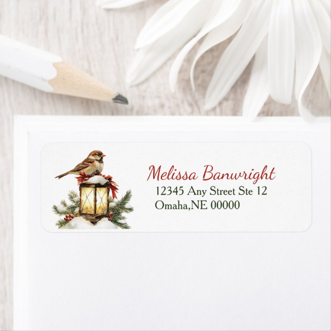 Winter Lantern and Chickadee Return Address Label (Insitu)