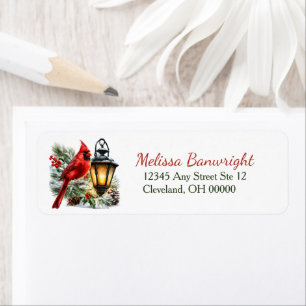 Winter Lantern and Red Cardinal Return Address Label