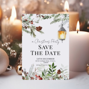Winter Lantern Christmas Party Save the Date Card