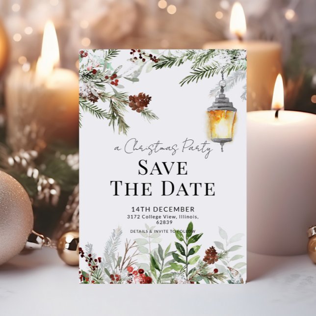Winter Lantern Christmas Party Save the Date Card (Creator Uploaded)