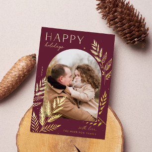 Winter Laurel Happy Holidays Photo Foil Holiday Card