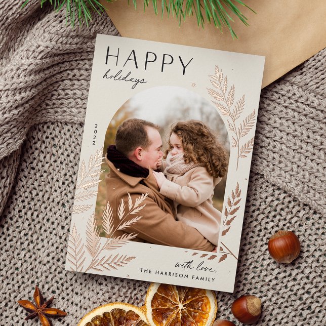 Winter Laurel | Happy Holidays Photo Foil Holiday Card (Creator Uploaded)