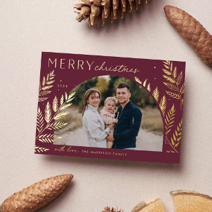 Winter Laurel   Merry Christmas Photo Foil Holiday Card