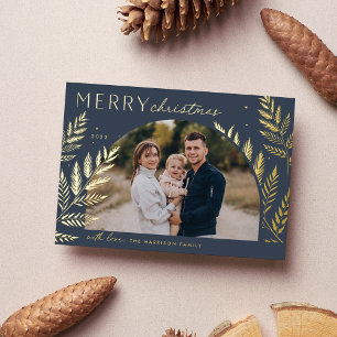 Winter Laurel   Merry Christmas Photo Foil Holiday Card