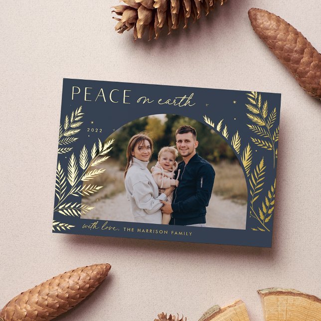 Winter Laurel | Peace on Earth Photo Foil Holiday Card (Creator Uploaded)