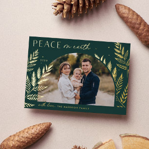 Winter Laurel   Peace on Earth Photo Foil Holiday Card