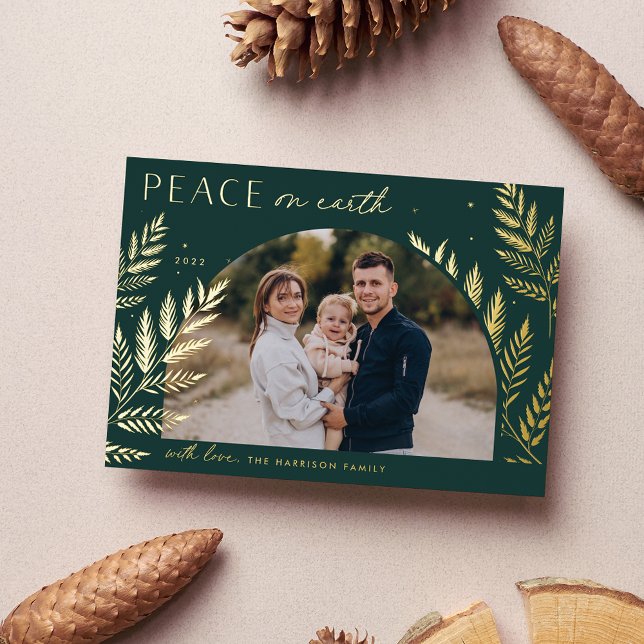 Winter Laurel | Peace on Earth Photo Foil Holiday Card (Creator Uploaded)