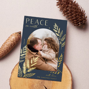 Winter Laurel Peace On Earth Photo Foil Holiday Card
