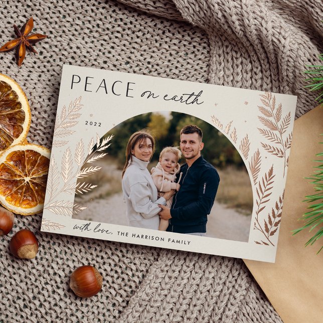 Winter Laurel | Peace on Earth Photo Foil Holiday Card (Creator Uploaded)