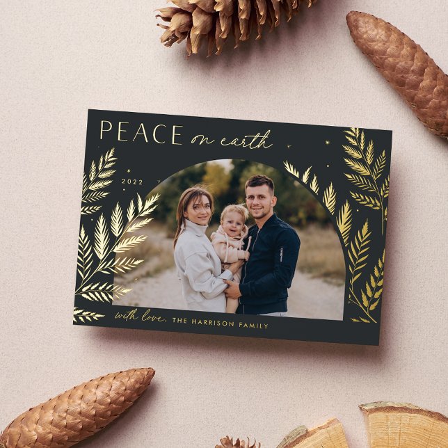 Winter Laurel | Peace on Earth Photo Foil Holiday Card (Creator Uploaded)