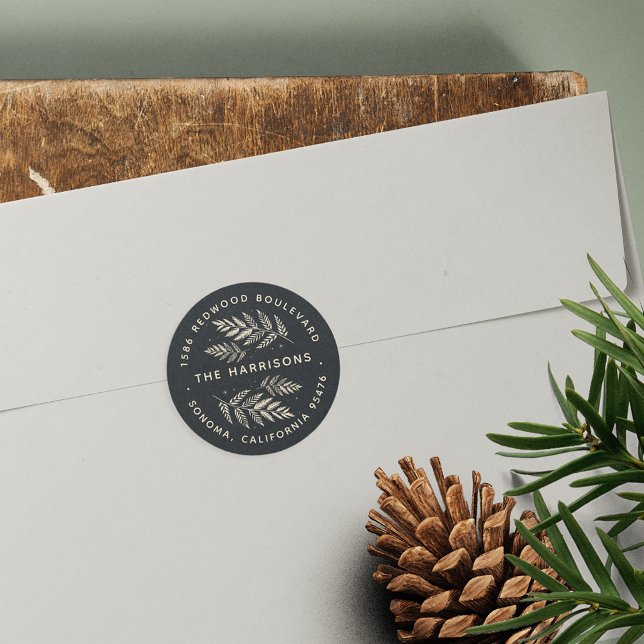 Winter Laurel Return Address Classic Round Sticker (Creator Uploaded)