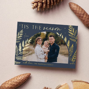 Winter Laurel   Tis the Season Photo Foil Holiday Card