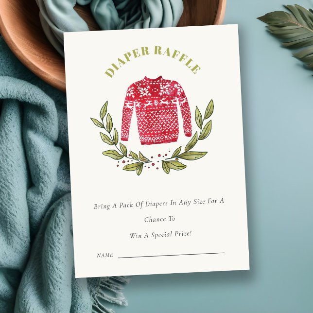 Winter Leaf Ugly Sweater Diaper Raffle Baby Shower Enclosure Card (Creator Uploaded)