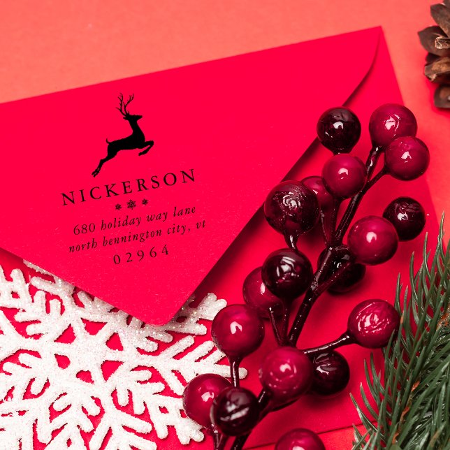 Winter Leaping Reindeer Return Address Rubber Stamp (Winter Leaping Reindeer Return Address Rubber Stamp)