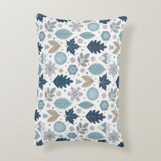 Winter Leaves and Snow Shapes Decorative Cushion