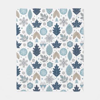 Winter Leaves and Snow Shapes Fleece Blanket