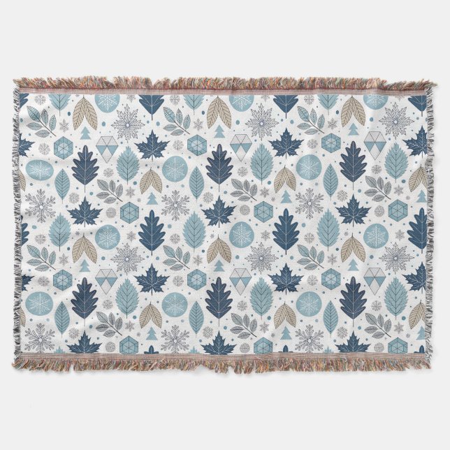 Winter Leaves and Snow Shapes Throw Blanket (Front)