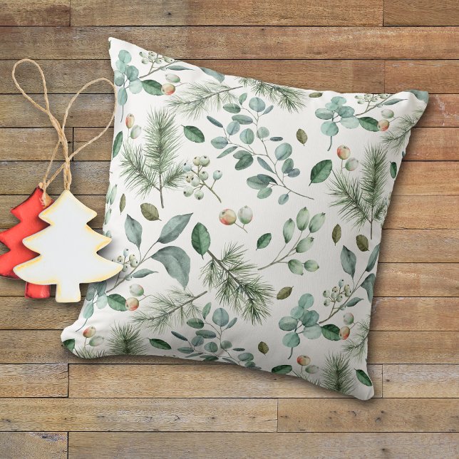 Winter Leaves Berries and Pine Needle Pattern Cushion (Creator Uploaded)