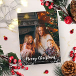 Winter Leaves White Script Photo Merry Christmas Postcard<br><div class="desc">Simple cute photo Christmas card,  featuring a white calligraphy font,  great for dark pictures.</div>