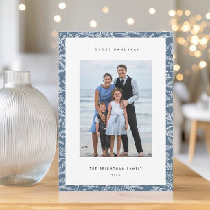 Winter Lights Modern Vertical Photo Hanukkah Holiday Card